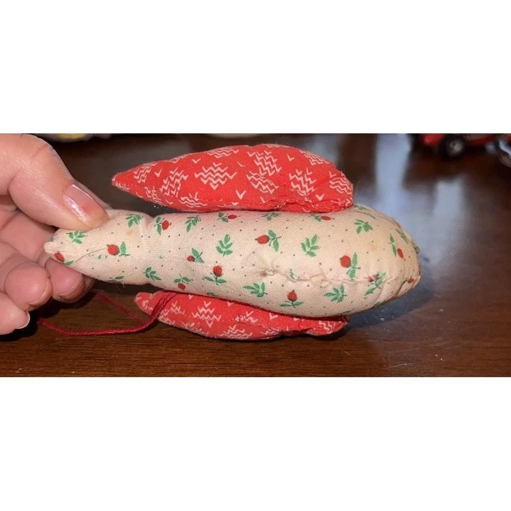 Vintage 80s Fabric Bird Ornament Handmade Cottagecore Christmas Craft